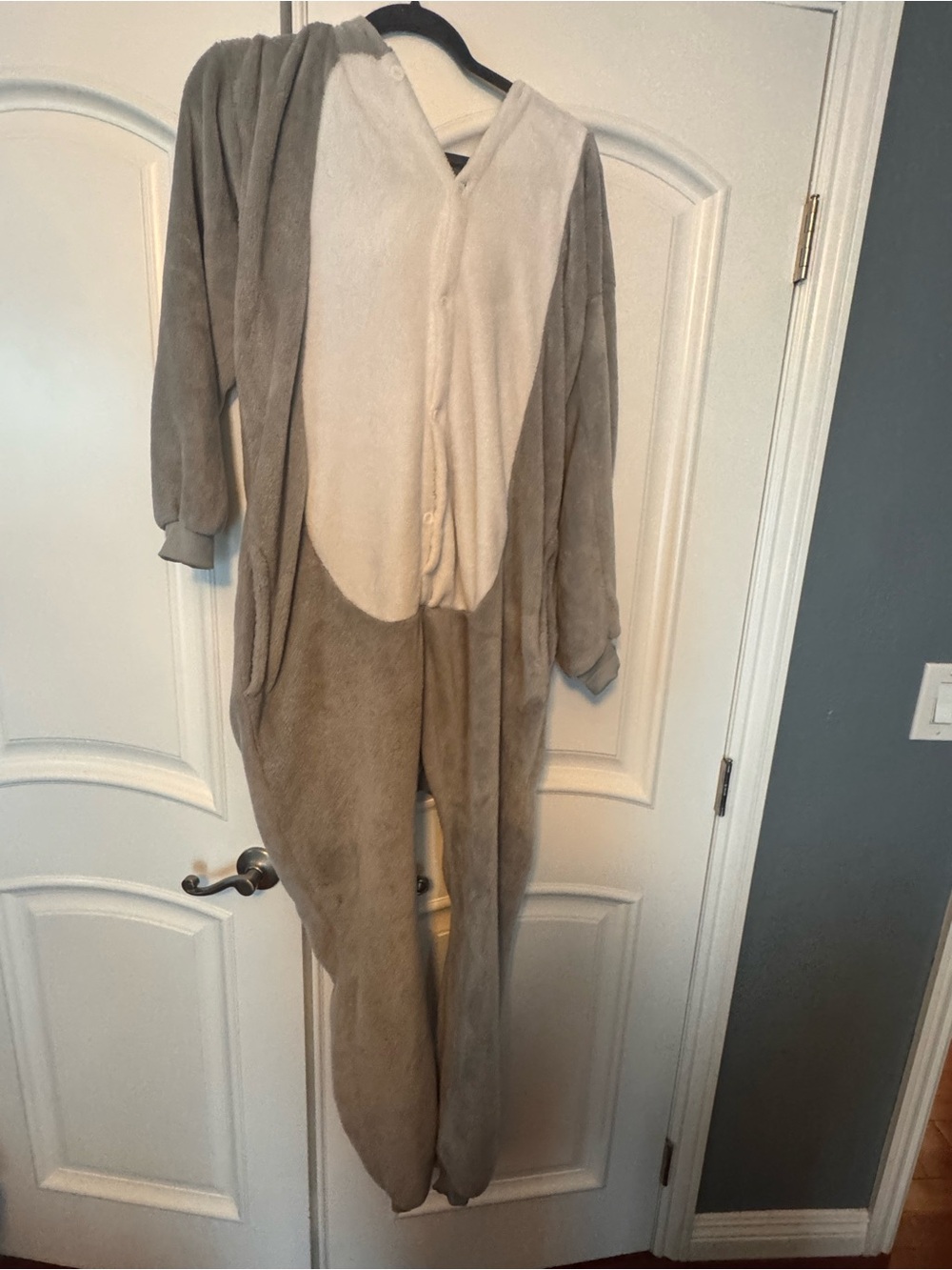 Cozy Halloween rabbit Gray and Cream Plush Onesie Pajamas